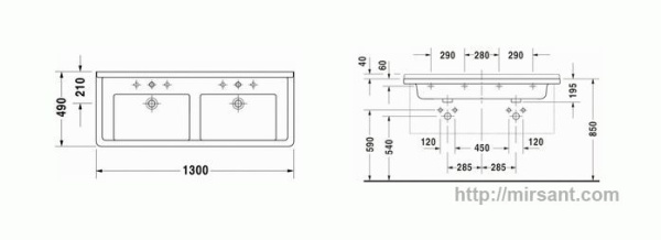 Раковина двойная Duravit Starck 3 033213 130 см.