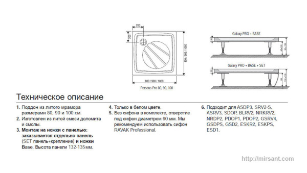 Поддон душевой Ravak Rerseus Pro XA034401010 80*80