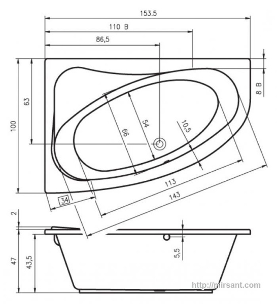 Ванна акриловая Riho Lyra BA67 153*100 L,R