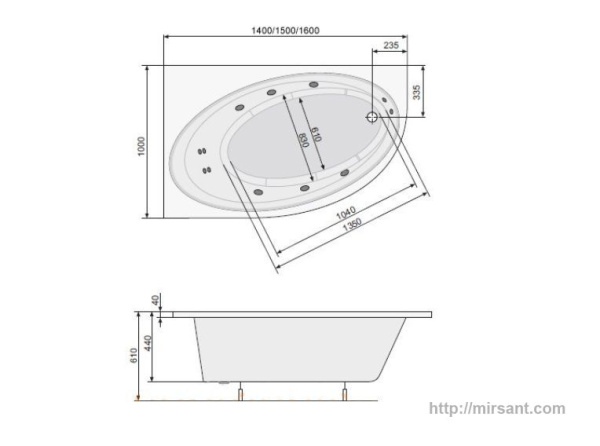 Ванна акриловая Pool Spa Orbita 160*100 L